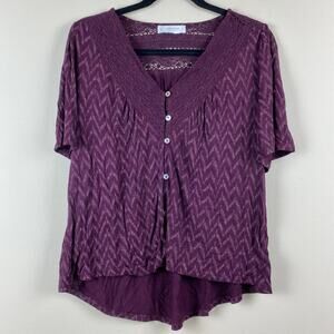 Lucky Brand Boho Crochet Lace Blouse Purple Flowy Festival Peasant Indie Top S